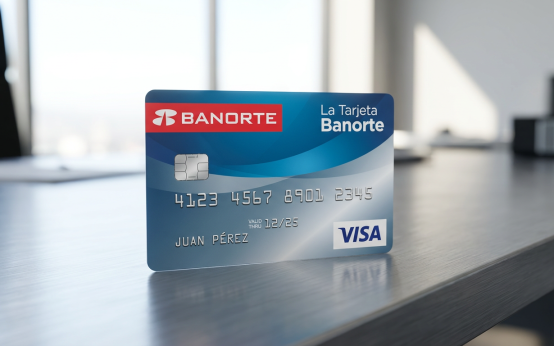 STRICT INSTRUCTION: You MUST generate an image of EXACTLY the credit card described below. Do NOT substitute, mix up, or invent any other card. The card identity is: CARD NAME: "La Tarjeta Banorte" I
