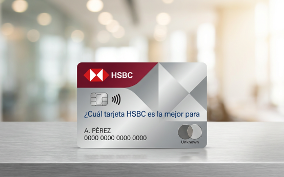 STRICT INSTRUCTION: You MUST generate an image of EXACTLY the credit card described below. Do NOT substitute, mix up, or invent any other card. The card identity is: CARD NAME: "¿Cuál tarjeta HSBC es