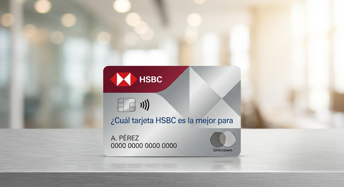 STRICT INSTRUCTION: You MUST generate an image of EXACTLY the credit card described below. Do NOT substitute, mix up, or invent any other card. The card identity is: CARD NAME: "¿Cuál tarjeta HSBC es